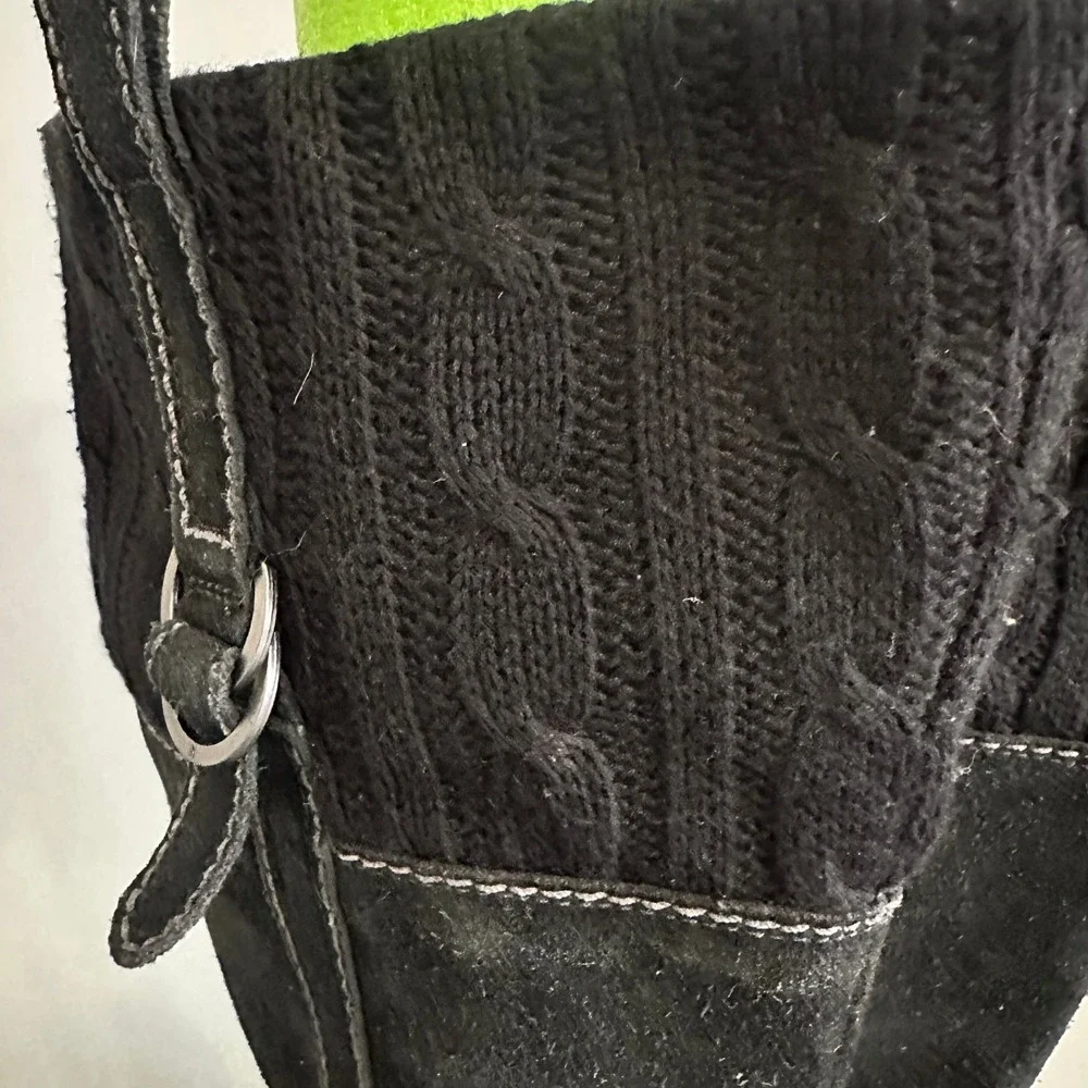 The North Face Womens Black Suede Cable Knit Winter Boots PrimaLoft 200g Size 9